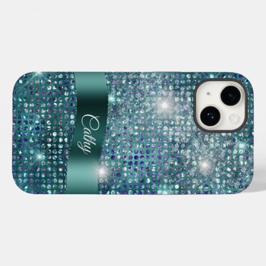 Aquamarin Banner Sparkle Blue Gem Glam Case-Mate iPhone Hülle (Rückseite (Horizontal))