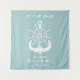 Aquamarin Beach House Familienname Anchor Wandteppich