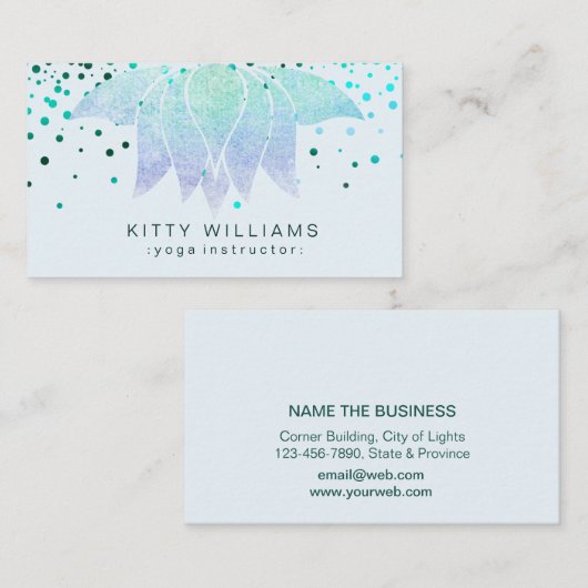Aquamarin Beach Lotus Blume Yoga Instruktor Confet Visitenkarte (Vorne/Hinten)