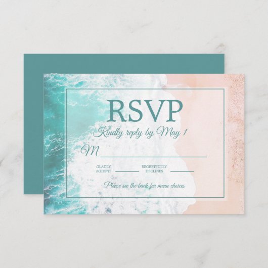 Aquamarin Beach Ocean Sand Wedding RSVP #1 (Vorne/Hinten)
