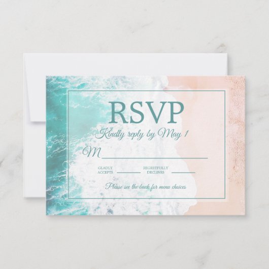 Aquamarin Beach Ocean Sand Wedding RSVP #1 Karte (Vorderseite)