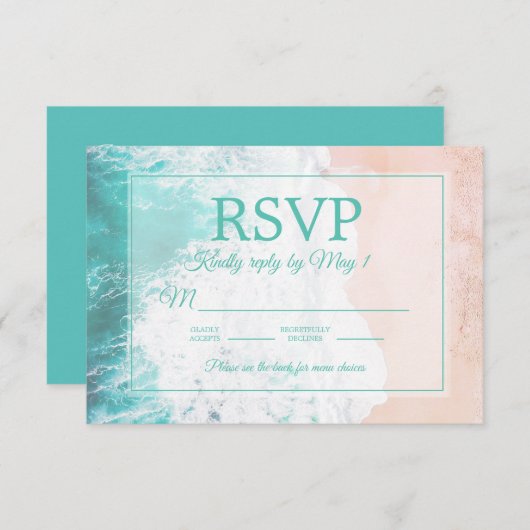 Aquamarin Beach Ocean Sand Wedding RSVP #2 (Vorne/Hinten)