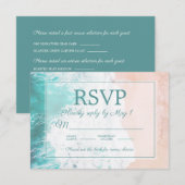 Aquamarin Beach Ocean Sand Wedding RSVP #4 Karte (Vorne/Hinten)