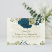 aquamarin-beige-Blume botanische Hochzeit Dankeskarte (Stehend Vorderseite)