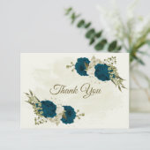aquamarin-beige-Blume botanische Hochzeit Dankeskarte (Stehend Vorderseite)