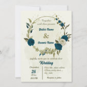 aquamarin-beige-Blume botanische Hochzeit Einladung (Vorderseite)