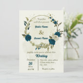 aquamarin-beige-Blume botanische Hochzeit Einladung (Stehend Vorderseite)
