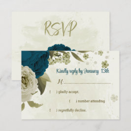 aquamarin-beige-Blume botanische Hochzeit RSVP Karte