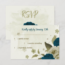 aquamarin-beige-Blume botanische Hochzeit RSVP Karte