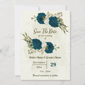 aquamarin-beige-Blume botanische Hochzeit Save The Date (Vorderseite)