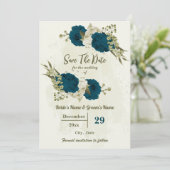 aquamarin-beige-Blume botanische Hochzeit Save The Date (Stehend Vorderseite)
