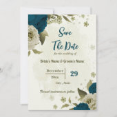 aquamarin-beige-Blume botanische Hochzeit Save The Date (Vorderseite)
