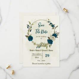 aquamarin-beige-Blume botanische Hochzeit Save The Date