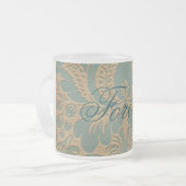 Aquamarin Beige Damask Mattglastasse (Vorderseite Links)
