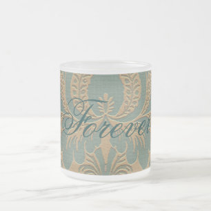 Aquamarin Beige Damask Mattglastasse