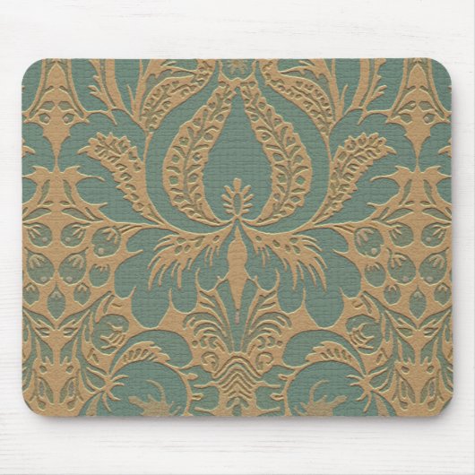 Aquamarin Beige Damask Mousepad (Vorne)