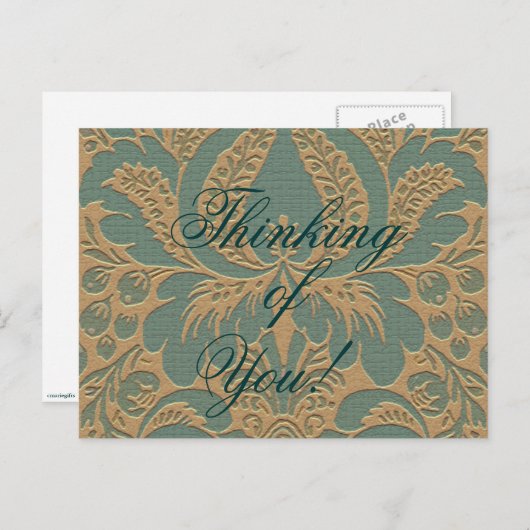 Aquamarin Beige Damask Postkarte (Vorne/Hinten)