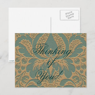 Aquamarin Beige Damask Postkarte