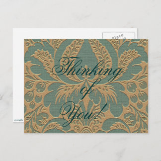 Aquamarin Beige Damask Postkarte