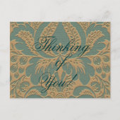 Aquamarin Beige Damask Postkarte (Vorderseite)