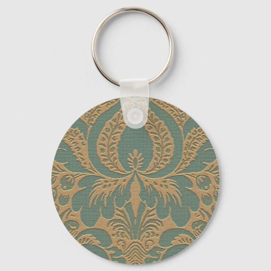 Aquamarin Beige Damask Schlüsselanhänger (Vorderseite)