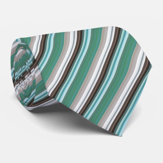 Aquamarin/Beige Streifenmuster Krawatte (Gerollt)