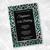 Aquamarin Black and Silver Leopard Glam 50. Geburt Einladung