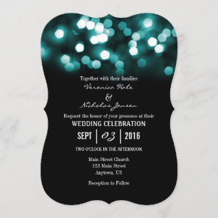 Aquamarin Black Bokeh Glitzer Lights Wedites Einla Einladung