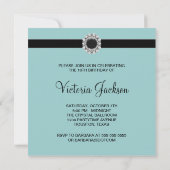 Aquamarin Black Damask 16 . Geburtstag Party Einladung (Rückseite)