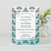 Aquamarin Black Damask Classy Wedding Einladungen (Stehend Vorderseite)