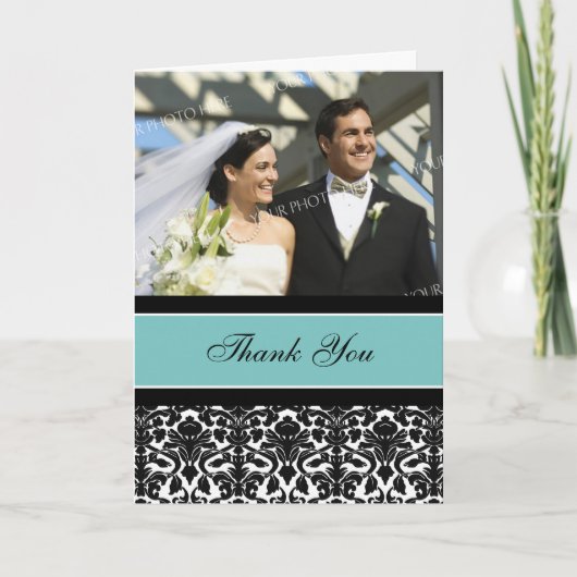 Aquamarin Black Foto Wedding Dankeschön Card Dankeskarte (Vorderseite)
