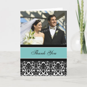 Aquamarin Black Foto Wedding Dankeschön Card Dankeskarte