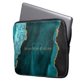 Aquamarin, Black & Gold Agate, DIY Gold Name & Mon Laptopschutzhülle (Vorderseite Links)