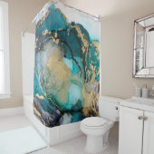 Aquamarin Black Gold Alcohol Ink Fluid Artabstract Duschvorhang (Beispiel)