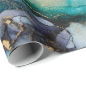 Aquamarin Black Gold Alcohol Ink Fluid Artabstract Geschenkpapier (Rolleneckpunkt)