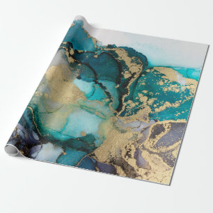 Aquamarin Black Gold Alcohol Ink Fluid Artabstract Geschenkpapier
