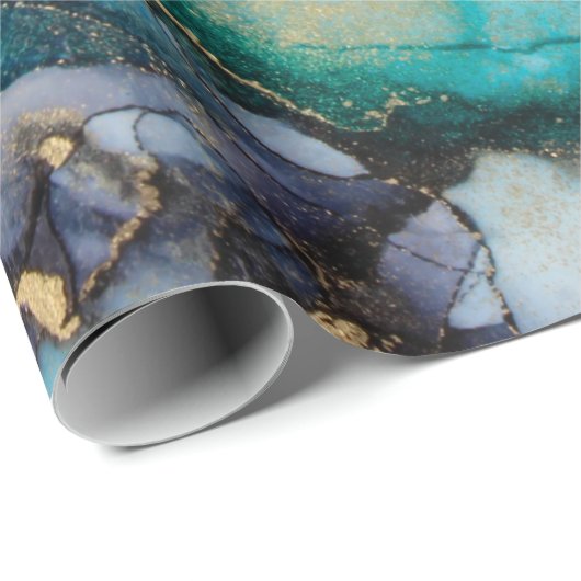 Aquamarin Black Gold Alcohol Ink Fluid Artabstract Geschenkpapier (Rolleneckpunkt)