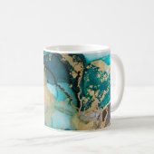 Aquamarin Black Gold Alcohol Ink Fluid Artabstract Kaffeetasse (VorderseiteRechts)