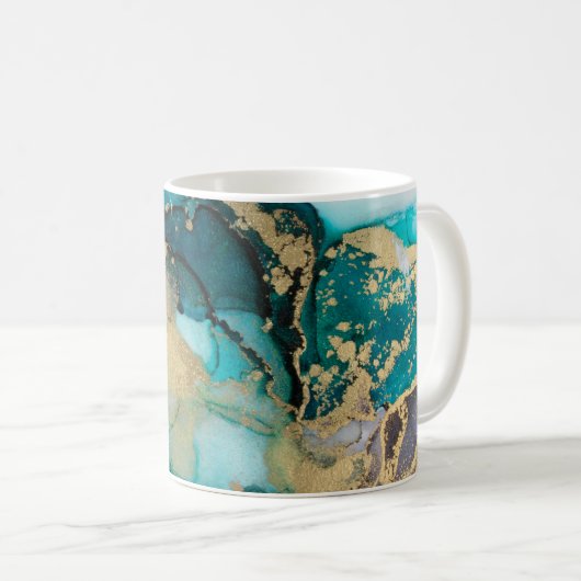 Aquamarin Black Gold Alcohol Ink Fluid Artabstract Kaffeetasse (VorderseiteRechts)