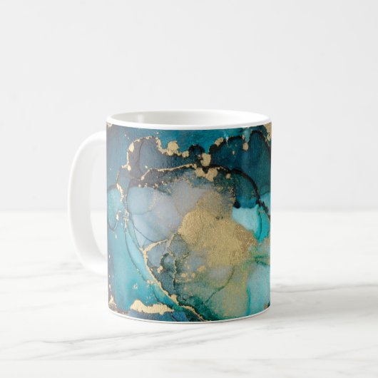 Aquamarin Black Gold Alcohol Ink Fluid Artabstract Kaffeetasse (Vorderseite Links)
