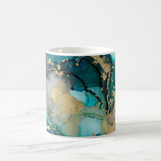 Aquamarin Black Gold Alcohol Ink Fluid Artabstract Kaffeetasse (Mittel)