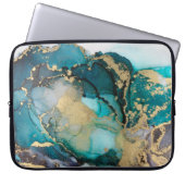 Aquamarin Black Gold Alcohol Ink Fluid Artabstract Laptopschutzhülle (Vorderseite)