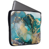 Aquamarin Black Gold Alcohol Ink Fluid Artabstract Laptopschutzhülle (Vorne Rechts)
