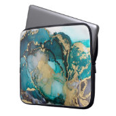 Aquamarin Black Gold Alcohol Ink Fluid Artabstract Laptopschutzhülle (Vorderseite Links)
