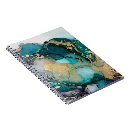 Aquamarin Black Gold Alcohol Ink Fluid Artabstract Notizblock (Rechte Seite)