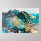 Aquamarin Black Gold Alcohol Ink Fluid Artabstract Poster (Vorne)