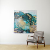 Aquamarin Black Gold Alcohol Ink Fluid Artabstract Wandteppich (Beispiel)