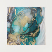 Aquamarin Black Gold Alcohol Ink Fluid Artabstract Wandteppich (Vorderseite (Horizontal))