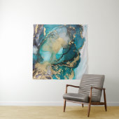 Aquamarin Black Gold Alcohol Ink Fluid Artabstract Wandteppich (Beispiel (Horizontal))
