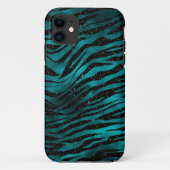 Aquamarin & Black Ombre Glam Glitzer Tiger Streife Case-Mate iPhone Hülle (Rückseite)